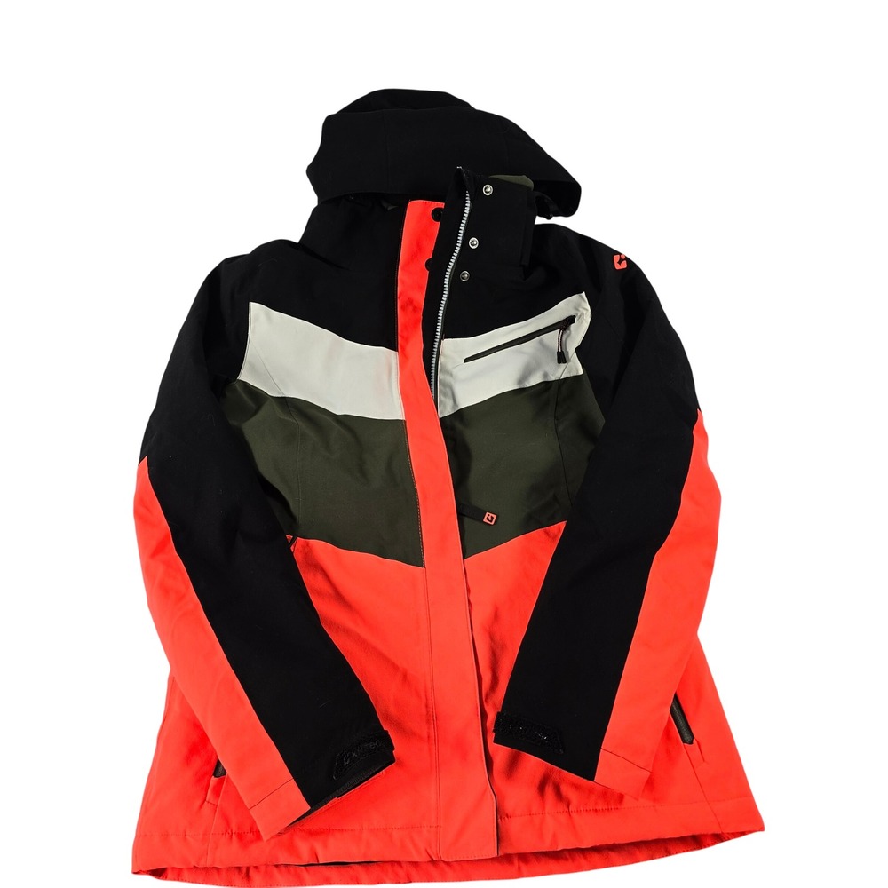 Killtec Womens Ski Jacket Neon Orange Black Chevron Waterproof Hooded Coat Sz 4